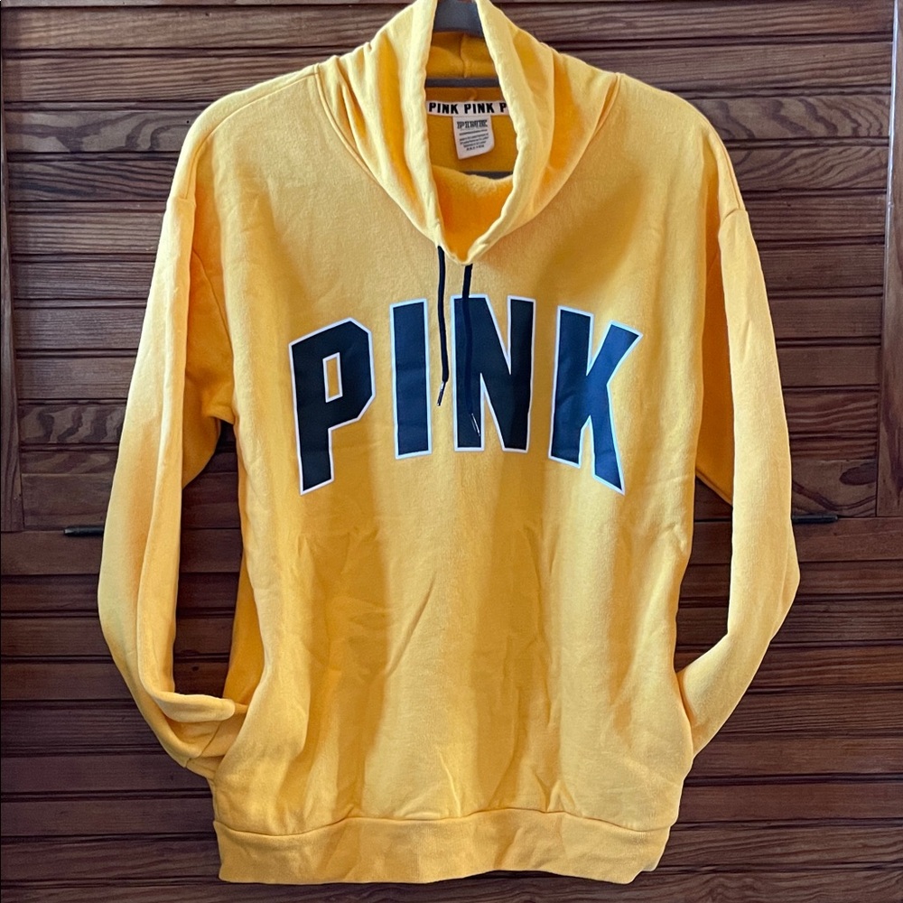 PINK Victoria's Secret Gold/Yellow Hoodie with Black Letters Oversized - Picture 2 of 4